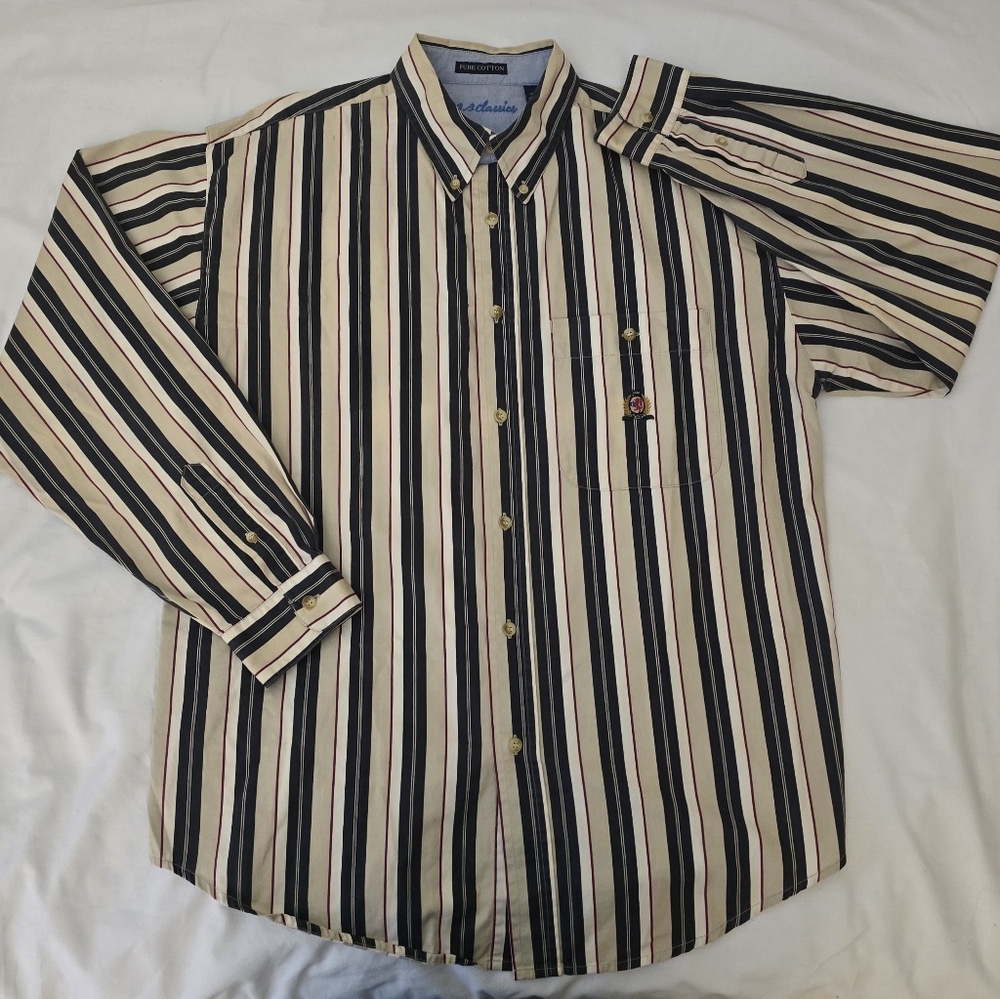BB Classics Striped Button-Down Shirt  Mens L Long Sleeve